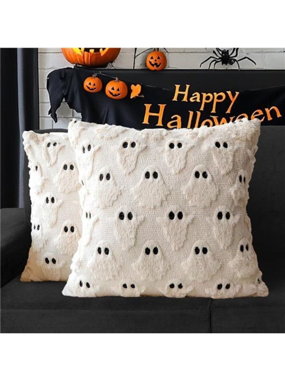 Halloween Pillow Covers Set of 2 Ghost Plush Throw Pillow Cases 18x18 Fall Decor